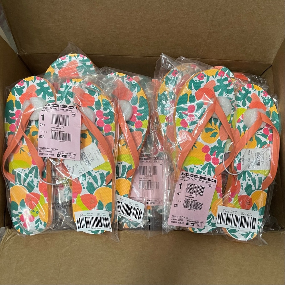 J. CREW Printed Flip Flops Guava Orange Fruit Graphic Thong Sandals - Picture 5 of 7